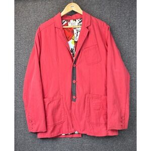 Original Penguin Blazer Women L Coral Pink Postcard Lining Preppy Jacket Pockets